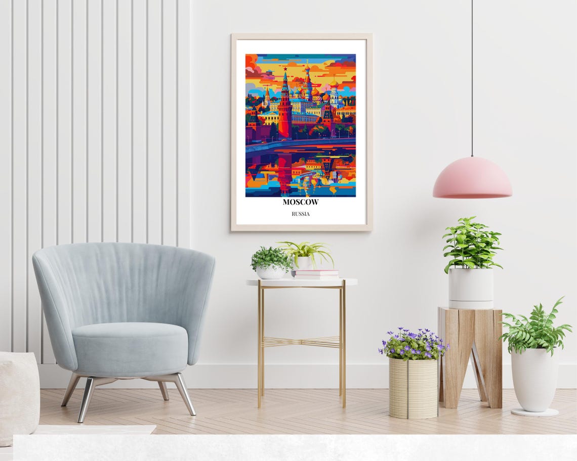 Moscow Russia Kremlin Towers Sunset River Reflection View Poster - Image 2