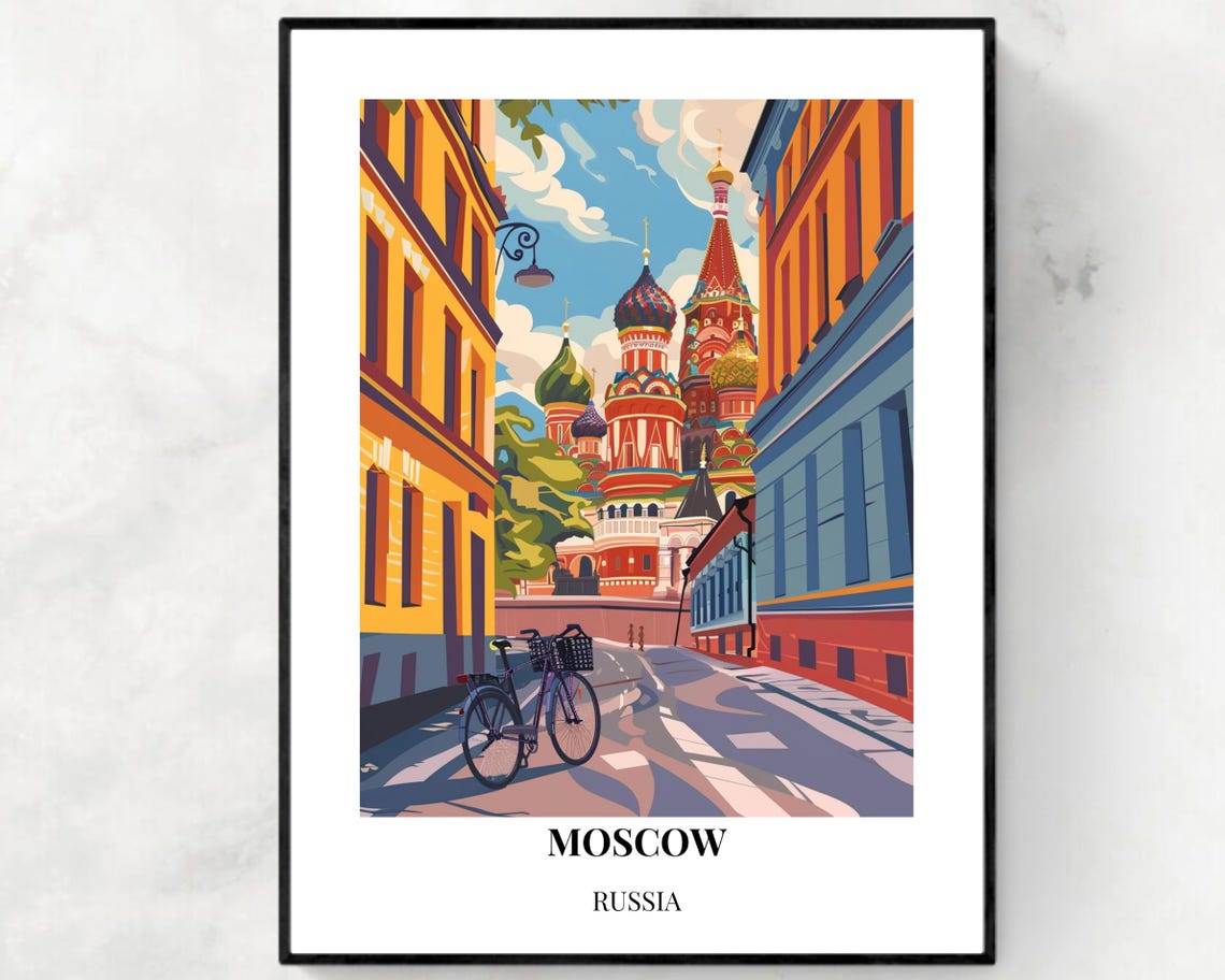 Moscow Street With Bicycle Leading to St Basil Cathedral Poster