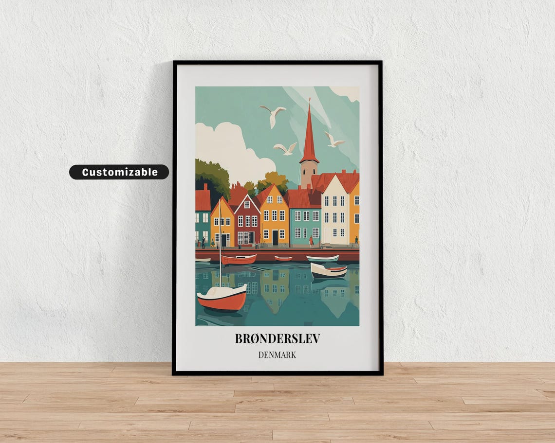 Customizable Brønderslev Denmark Harbour Scene Travel Poster