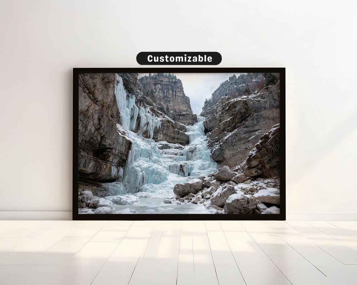 Frozen Waterfall Icy Canyon Winter Nature Photography Landscape Poster