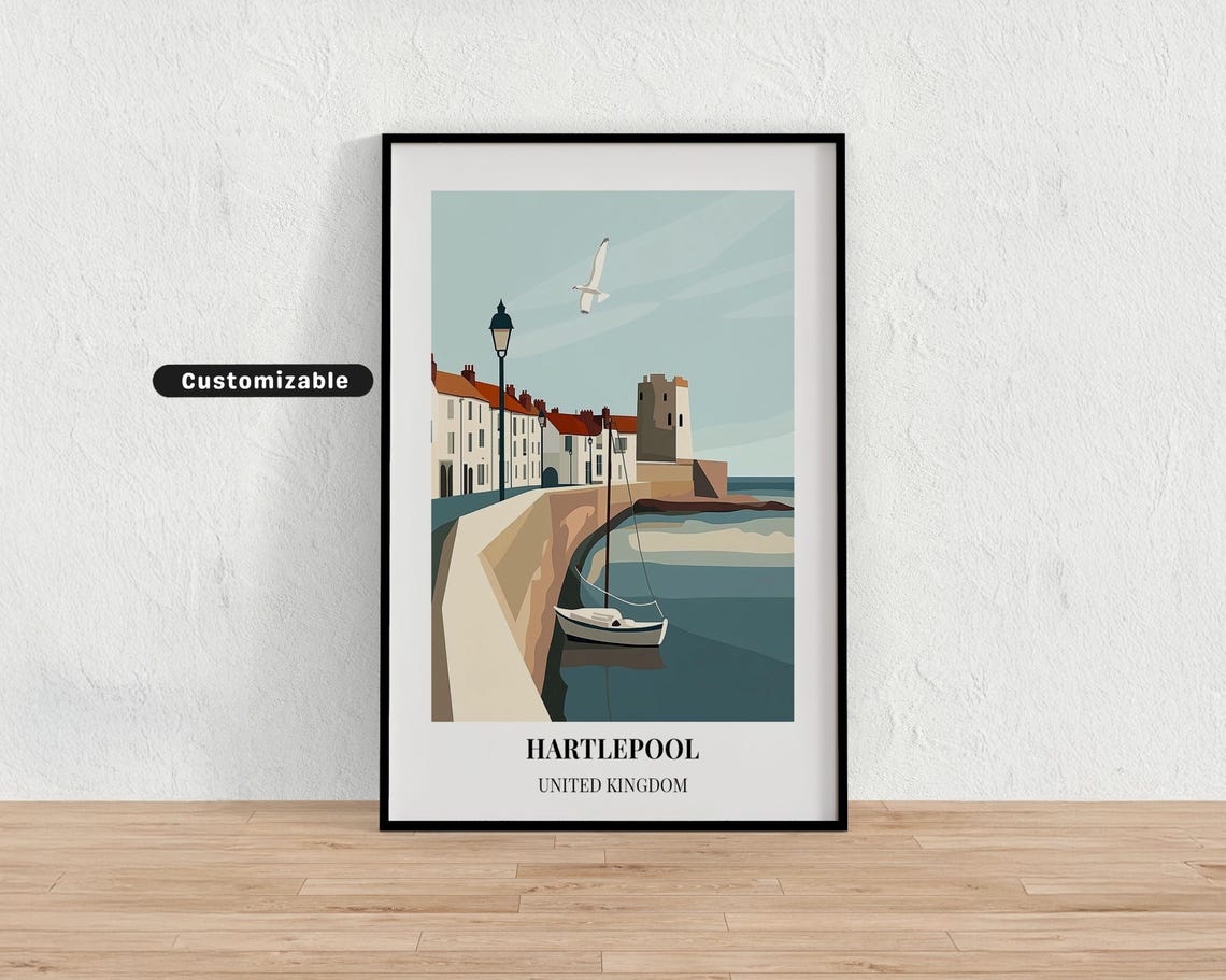 Hartlepool United Kingdom Harbor Sailboat Minimalist Travel Poster