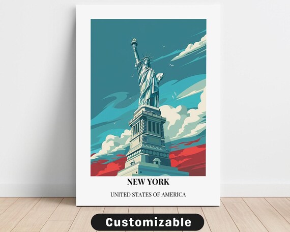 Vintage New York Statue of Liberty Travel Illustration City Poster