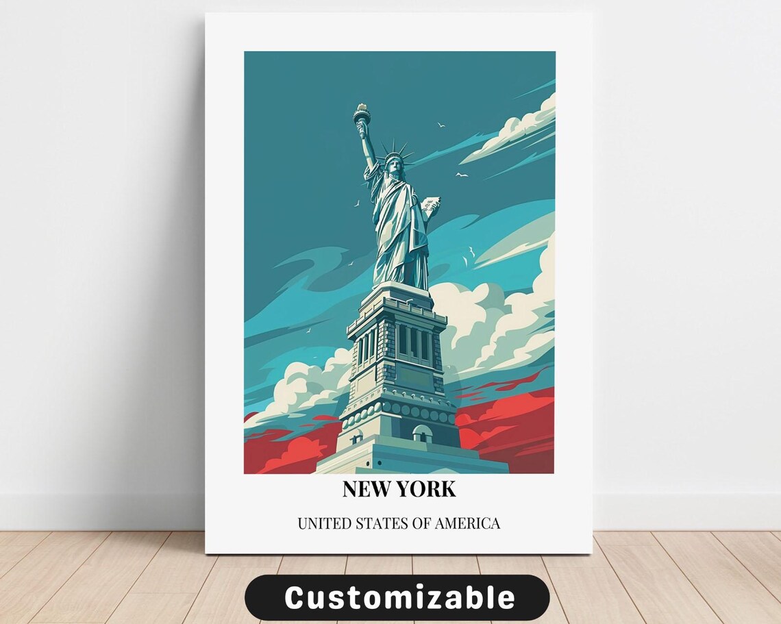 Vintage New York Statue of Liberty Travel Illustration City Poster