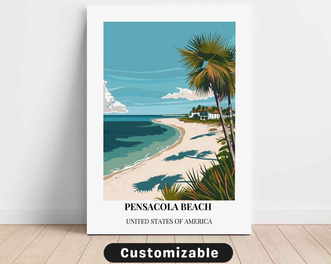 Florida Coastal Pensacola Beach Palm Shadows White Sand Travel Poster