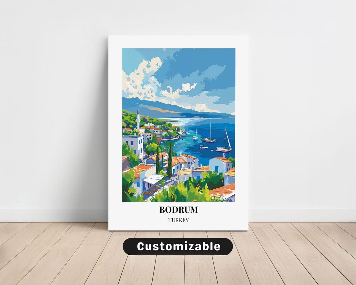 Bodrum Turkey Turquoise Coastal Harbor Travel Poster Aegean View