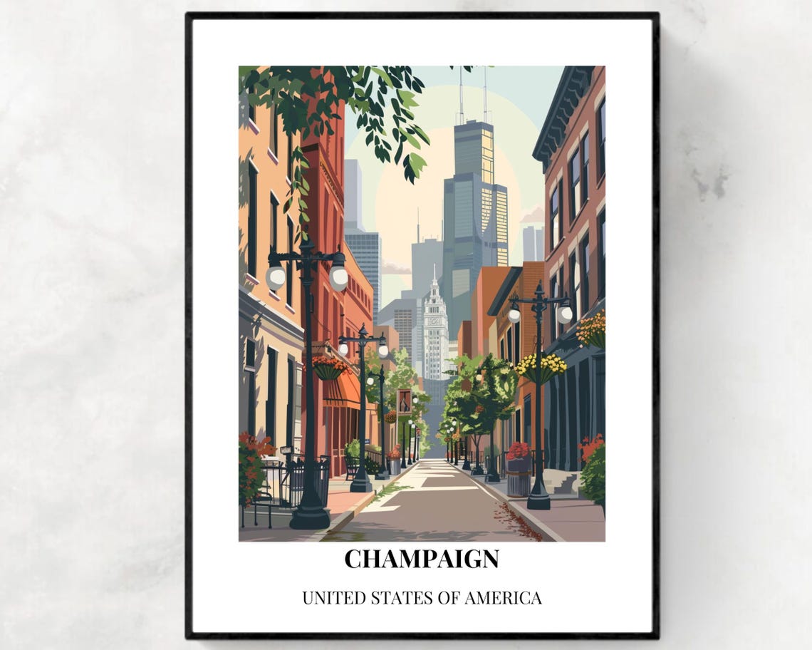 Champaign Illinois Historic Downtown Street Poster Bottom Text