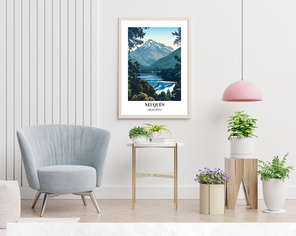 Neuquen Argentina Snowy Volcano Lake Forest Reflection Poster - Image 2