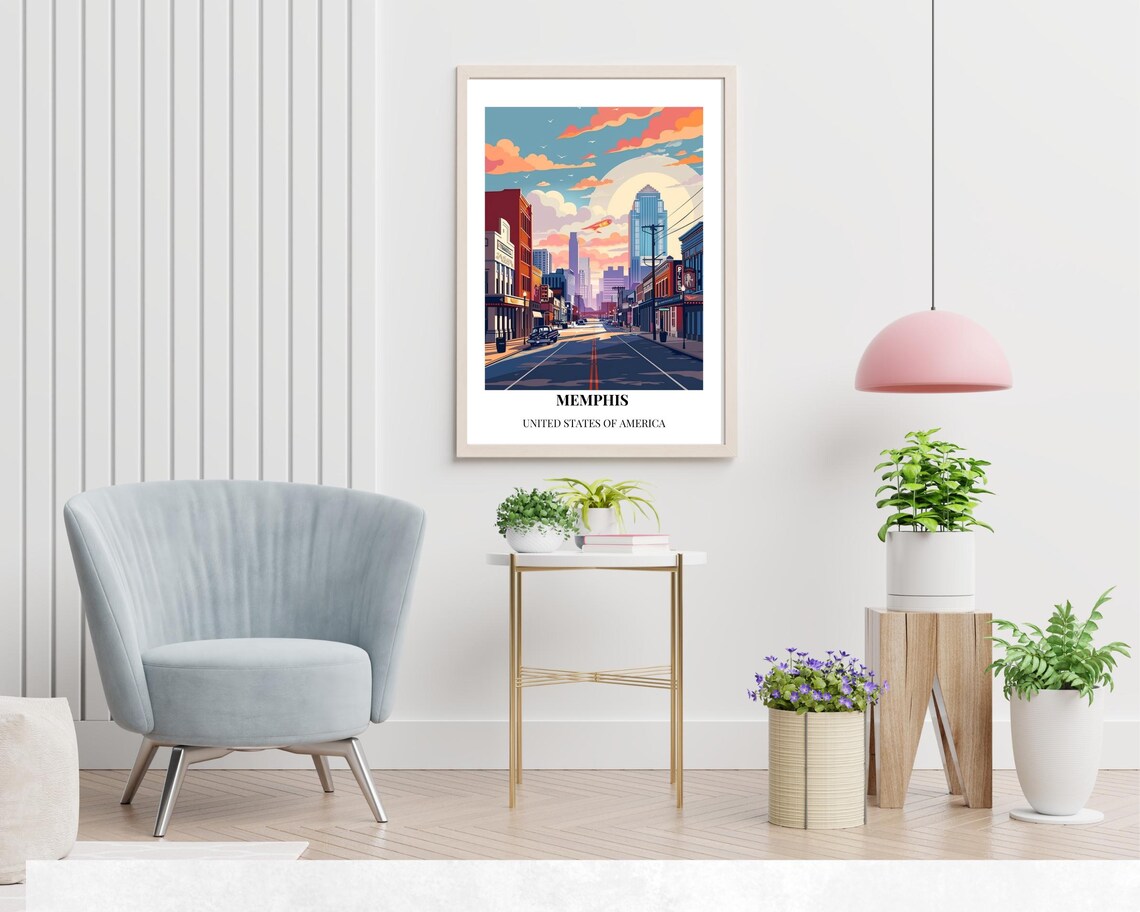 Memphis Tennessee Sunset Historic Downtown Street Skyline Poster - Image 2