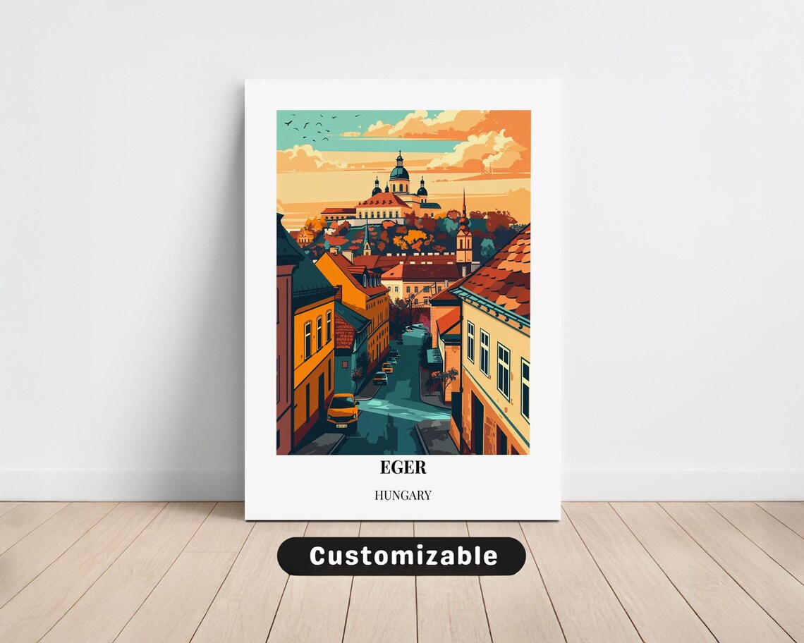 Eger Hungary Castle Hill Old Town Street Vintage Style Travel Poster