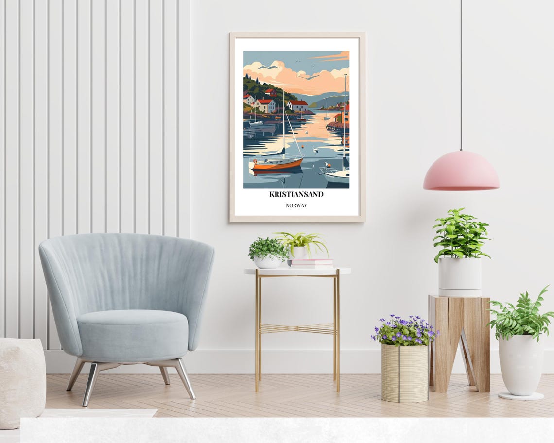 Kristiansand Norway Harbor Sunset Sailing Boats Travel Poster - Image 2