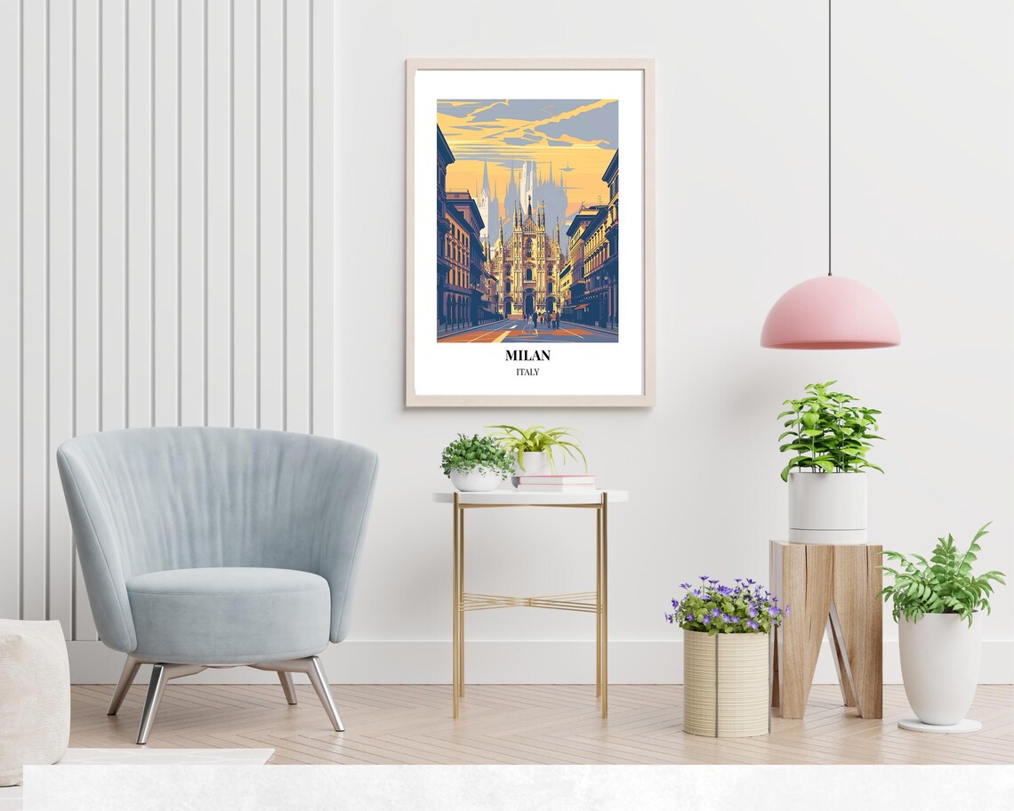 Milan Italy Duomo Cathedral at Sunset Street Travel Poster Art - Image 2