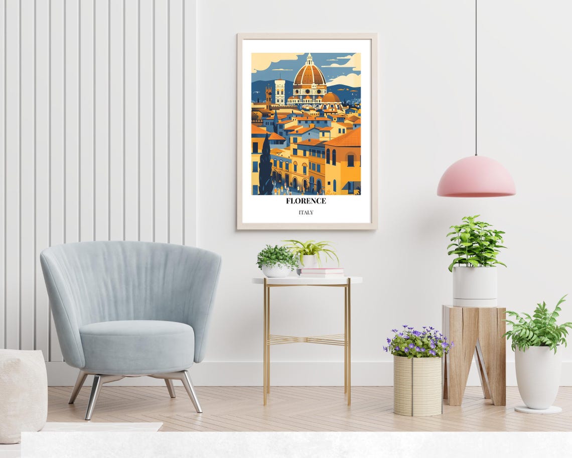 Florence Italy Cathedral Dome Tuscan Rooftops Vintage Style Poster - Image 2
