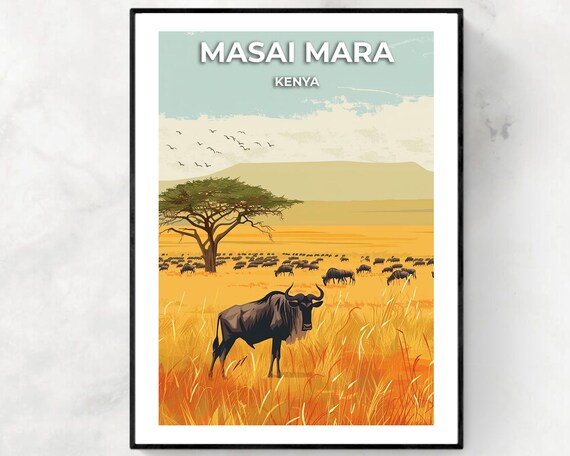 Masai Mara National Reserve Kenya Travel Wall Art Poster Print