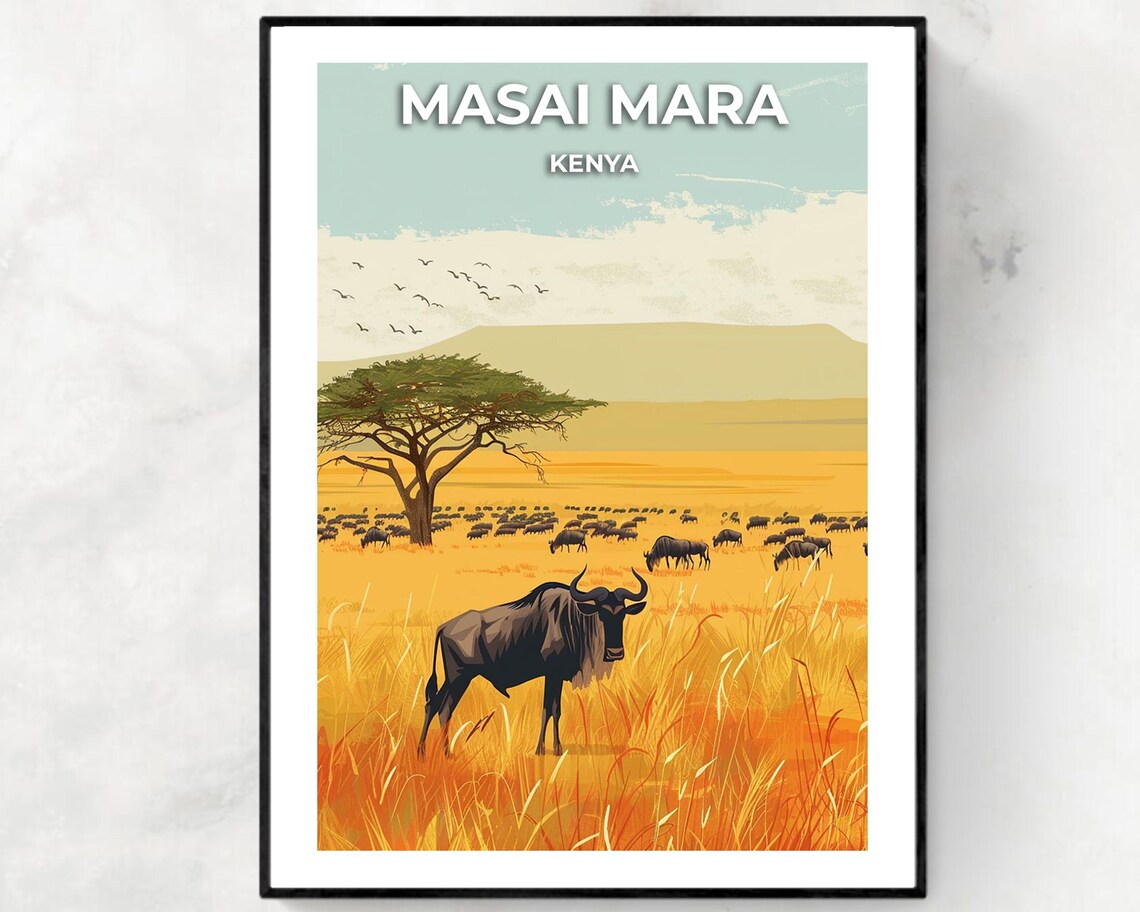 Masai Mara Kenya Wildebeest Herd Great Migration Safari Poster