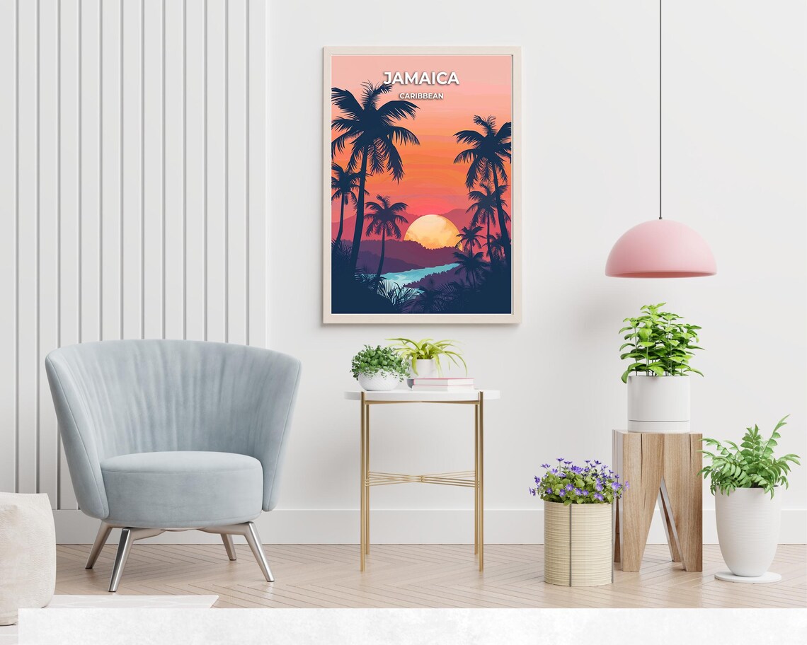 Jamaica Caribbean Palm Tree Silhouettes At Sunset Travel Poster - Image 2