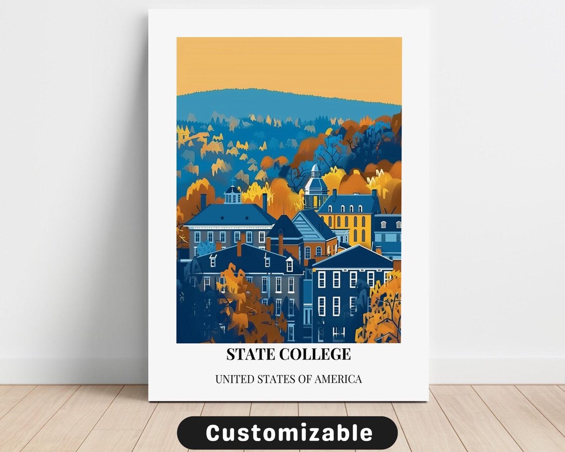 State College Autumn Town Minimalist Vintage Retro Travel Poster