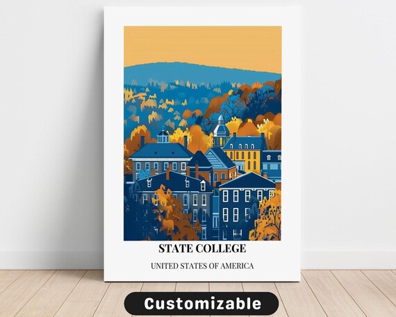 State College Autumn Town Minimalist Vintage Retro Travel Poster