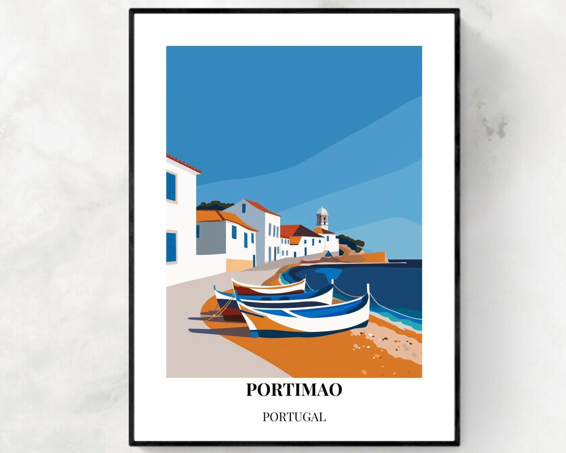 Portimao Portugal Fishing Beach Boats Minimalist Travel Poster