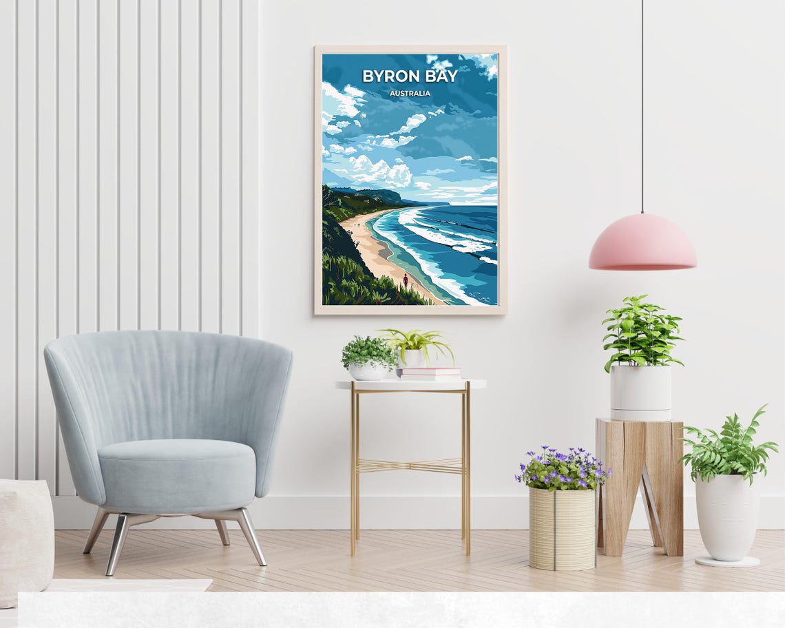 Byron Bay Australia Surfer Beach Rolling Waves Travel Poster - Image 2