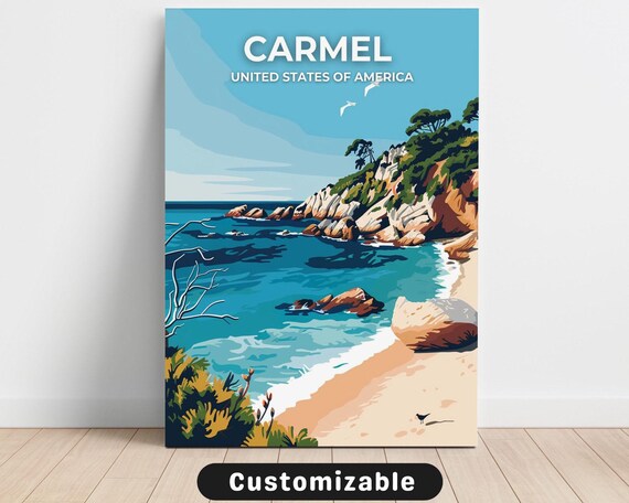 Carmel California Rocky Cove Retro Beach Vacation Travel Poster