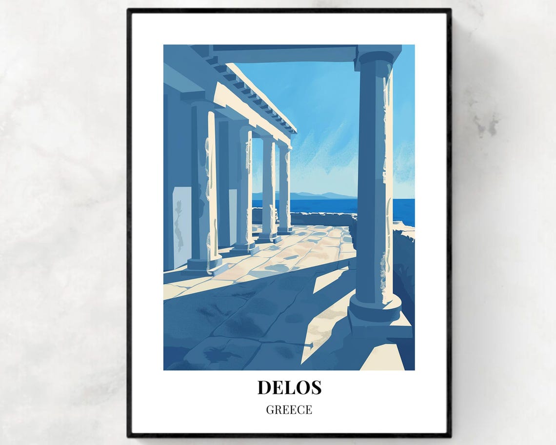 Delos Greece Blue Marble Colonnade Overlooking Aegean Poster