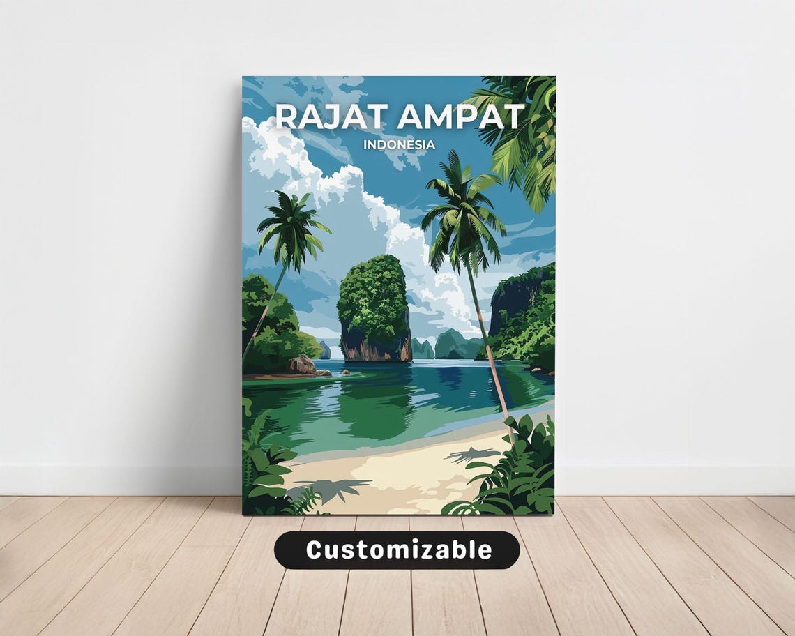 Rajat Ampat Indonesia Tropical Beach Karst Islands Travel Poster