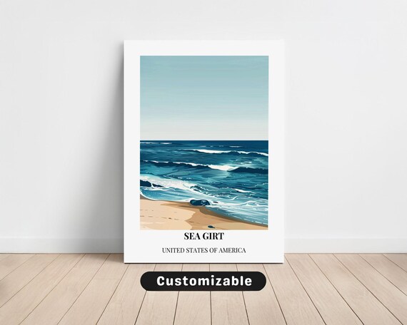 Sea Girt New Jersey Shore Beach Custom Ocean Travel Poster Art