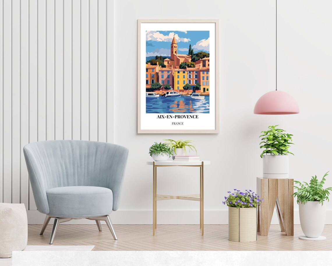 Aix en Provence France Waterfront Harbor Town Pastel Travel Poster - Image 2