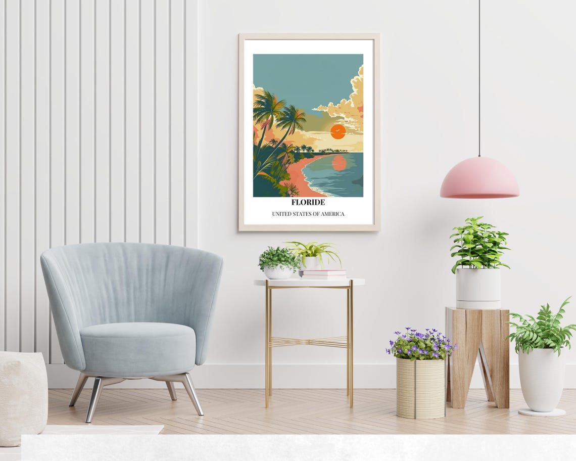 Florida Tropical Beach Sunset Palm Trees Scenic Travel Art Poster - Image 2