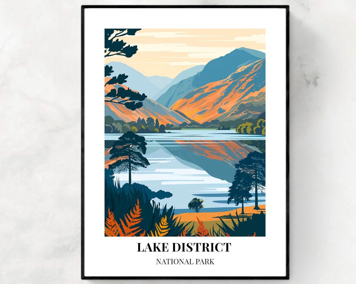 Lake District National Park Sunset Mountain Lake Reflection Poster