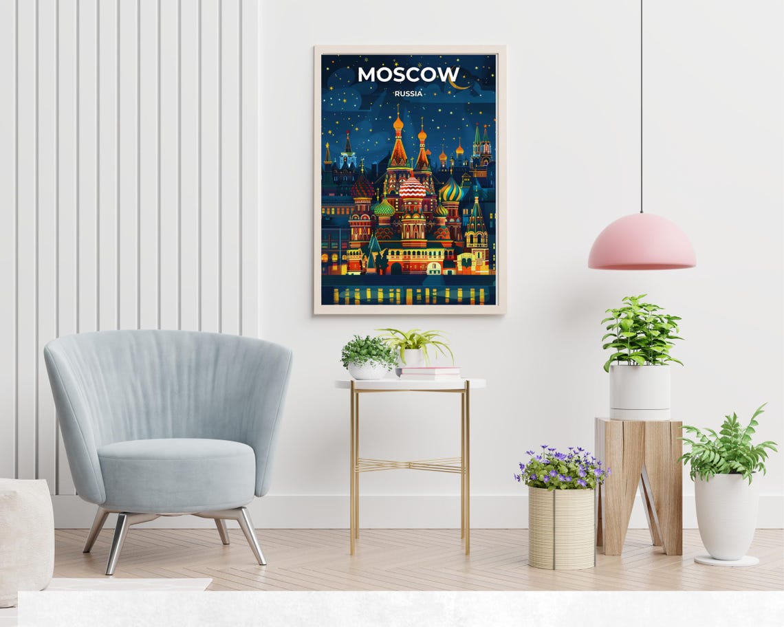 Moscow Russia Saint Basil Cathedral Night Starry Sky View Poster - Image 2