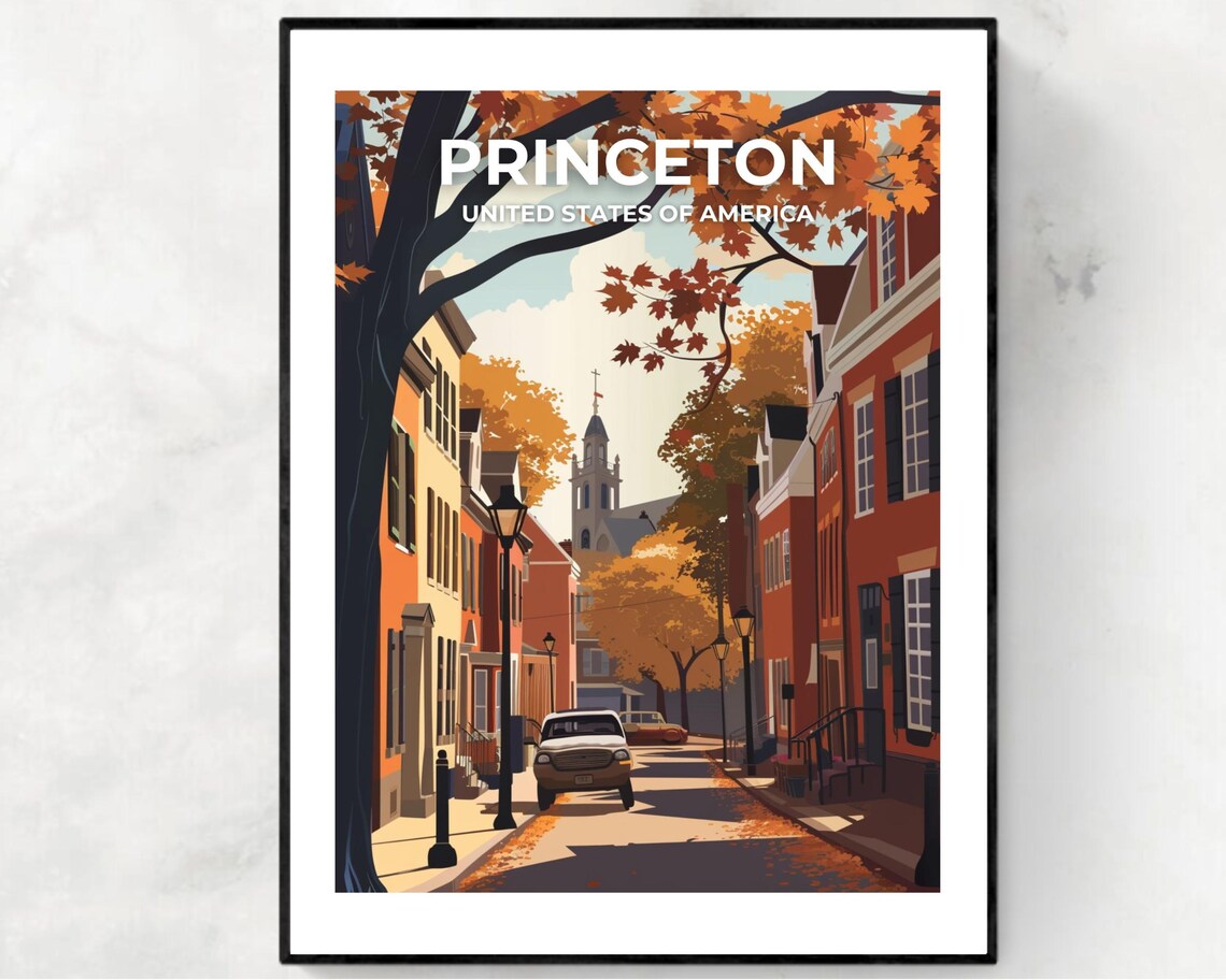 Princeton Autumn Street Historic Brick Buildings Poster Top Text