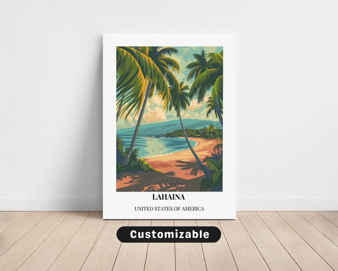 Lahaina Hawaii Palm Beach Retro Travel Border Edition Art Poster