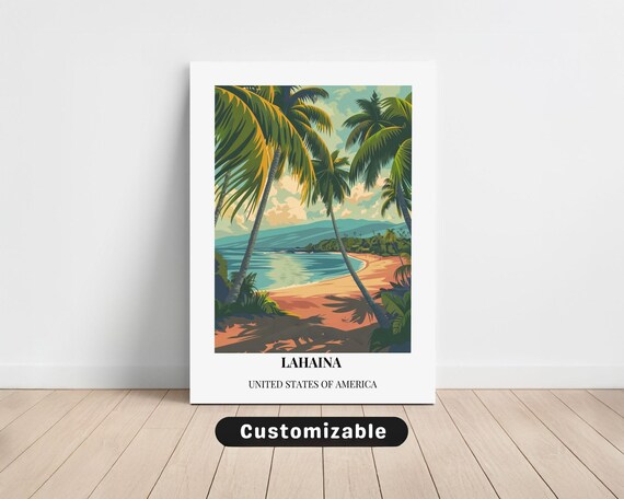 Lahaina Hawaii Palm Beach Retro Travel Border Edition Art Poster