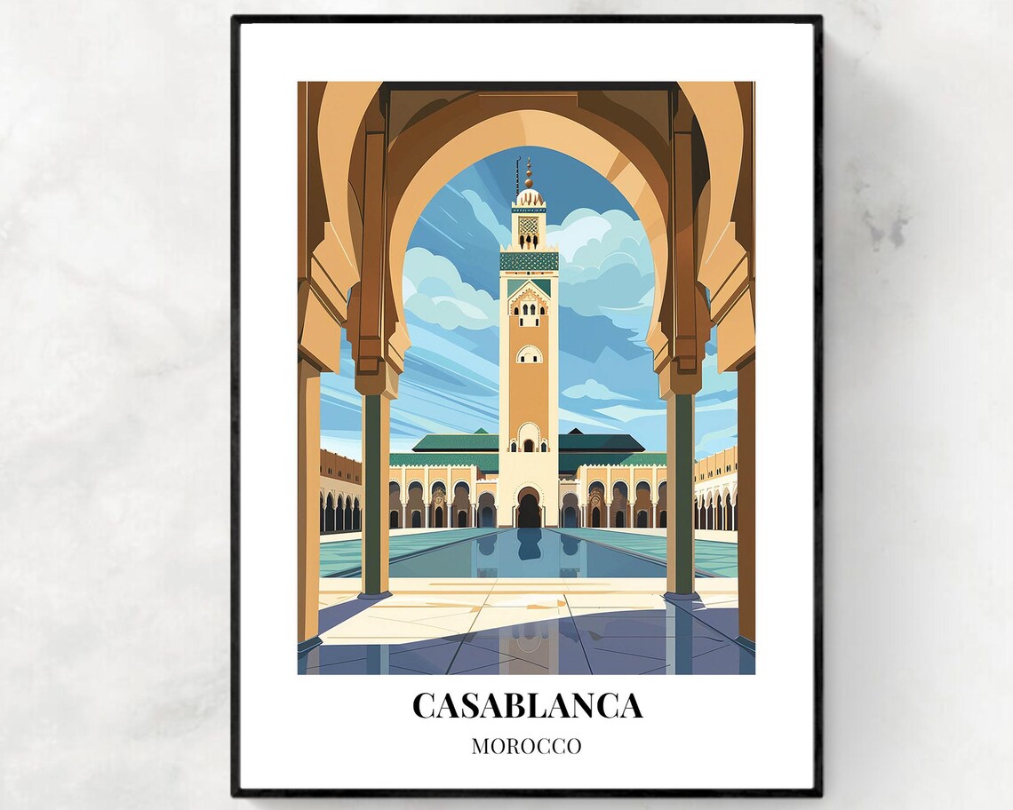 Casablanca Morocco Hassan II Mosque Grand Courtyard Travel Poster
