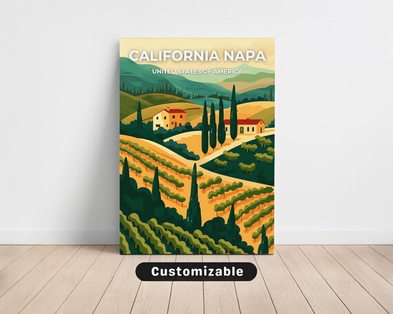 Napa Valley Vineyard Rolling Hills Wine Country Travel Poster