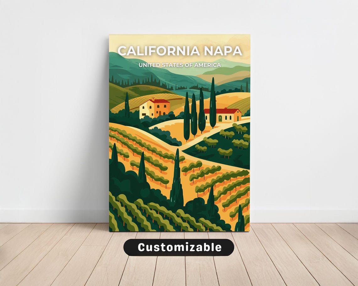 Napa Valley Vineyard Rolling Hills Wine Country Travel Poster