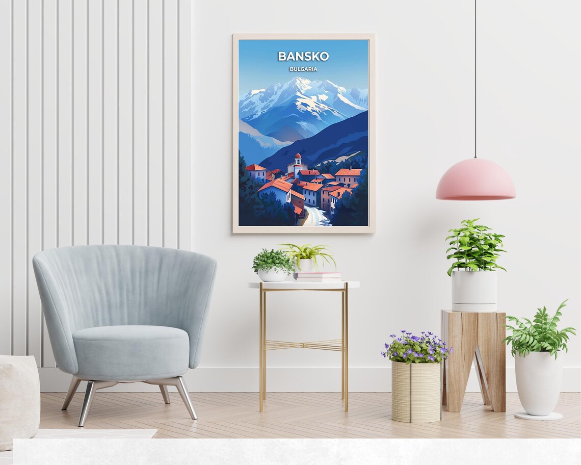 Bansko Bulgaria Mountain Town Church Snowy Peaks Travel Poster - Image 2