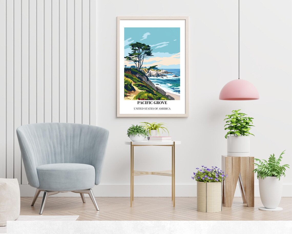 Pacific Grove California Rocky Coast Cypress Travel Shoreline Poster - Image 2