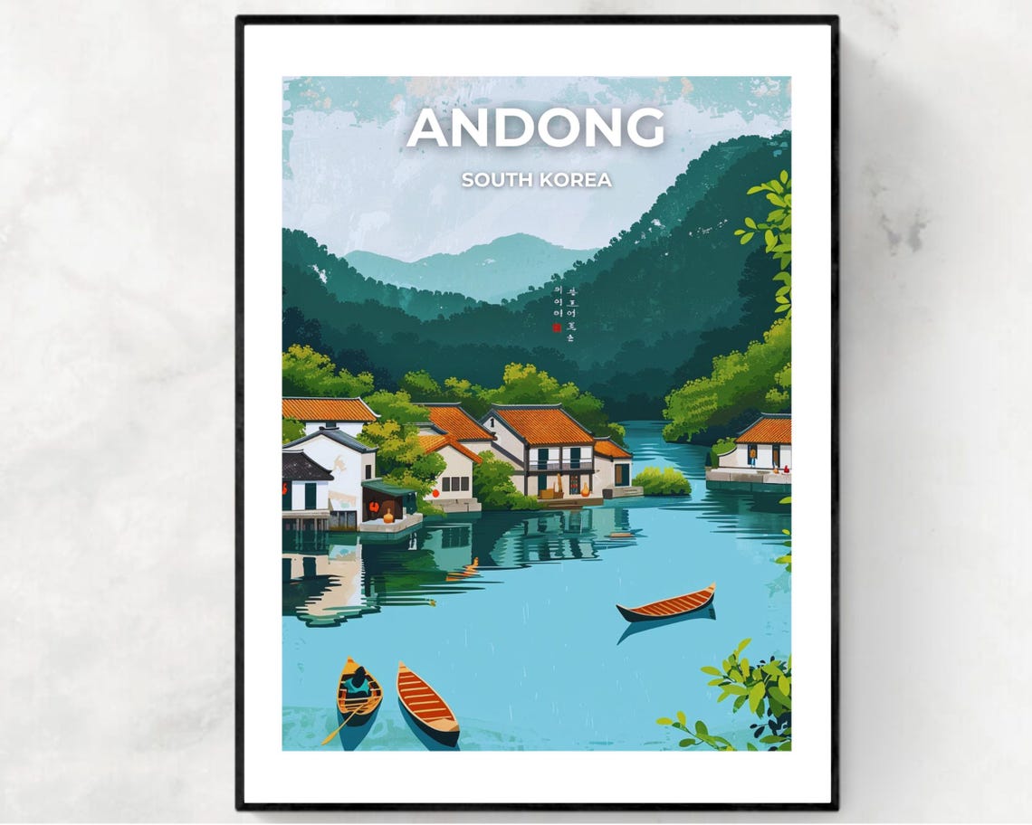 Hahoe Folk Village Travel Print Wall Art Andong South Korea City Print Hahoe Folk Village Travel Gift Hahoe Folk Village Poster