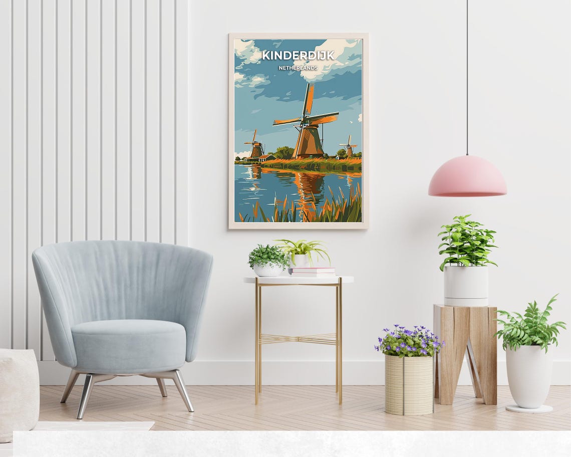 Kinderdijk Netherlands Windmills Canal Dutch Landscape Travel Poster - Image 2