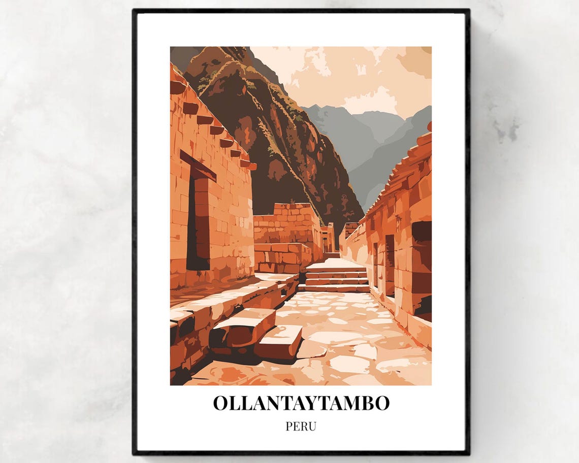 Ollantaytambo Peru Terracotta Stone Ruins Warm Sunlight Poster