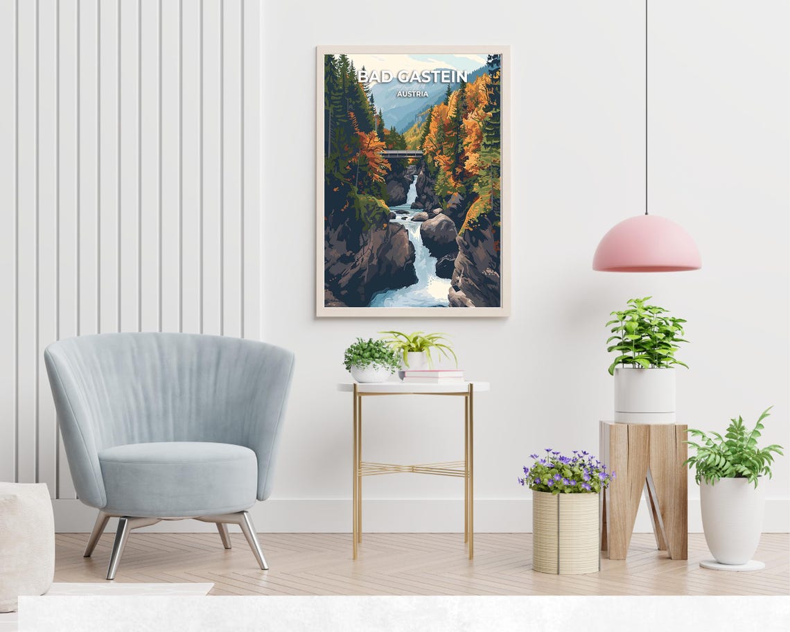Bad Gastein Austria Golden Autumn Waterfall Gorge Vintage Poster - Image 2