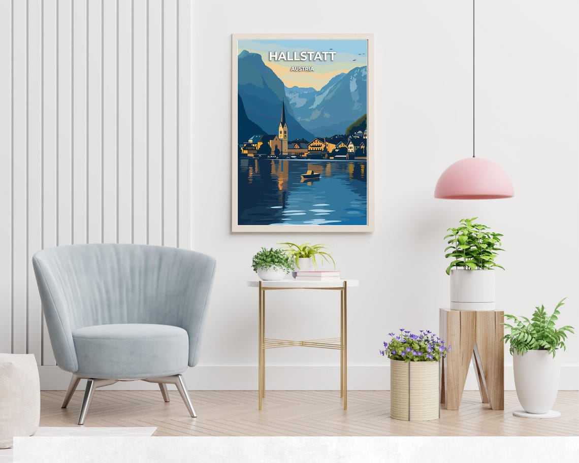 Hallstatt Austria Lakeside Village Church Alpine Mountains Poster - Image 2