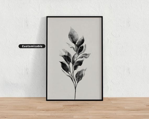Minimal Botanical Shape In Monochrome Simplicity Wall Art Neutral Nature Print
