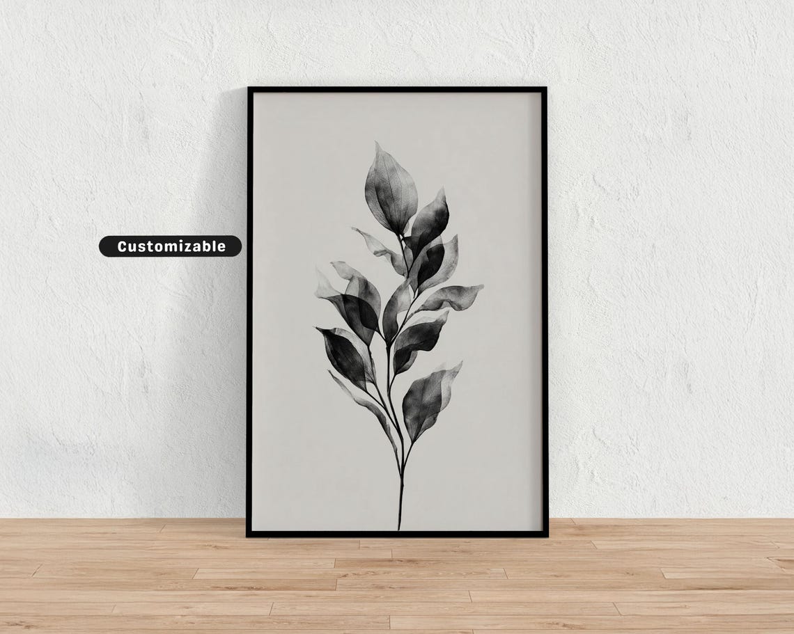 Minimal Botanical Shape In Monochrome Simplicity Wall Art Neutral Nature Print