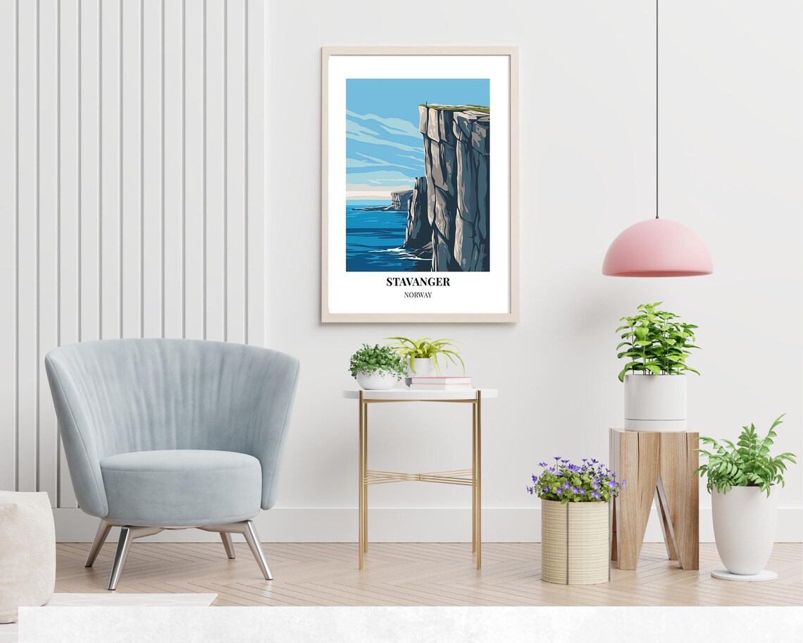 Stavanger Norway Sea Cliff Overlook Vintage Retro Travel Poster - Image 2