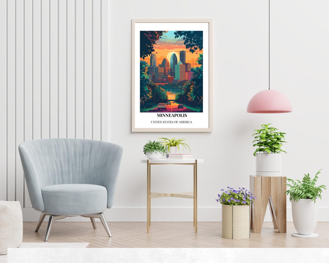 Minneapolis Sunset Skyline Through the Trees Poster Bottom Text - Image 2