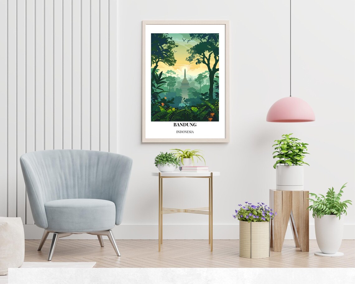 Bandung Misty Sunrise Stupa Through Tropical Forest Indonesia Poster - Image 2