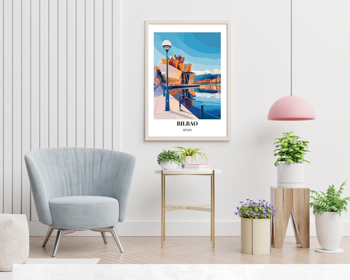Bilbao Guggenheim Museum Riverside Spain Modern Travel Poster - Image 2